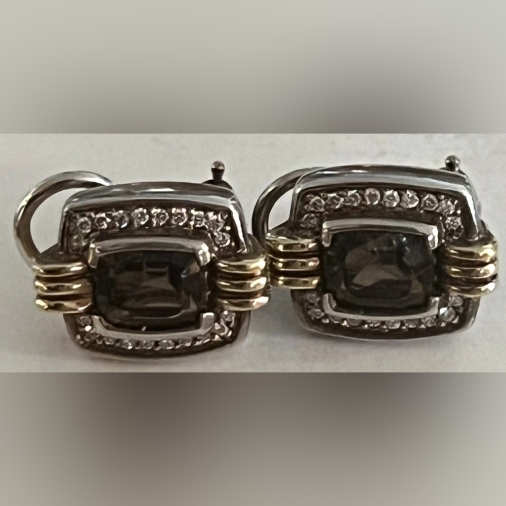 LAGOS CAVIAR 18k Gold 925 Silver Smoky Quartz/ Diamond Earrings   $2795
